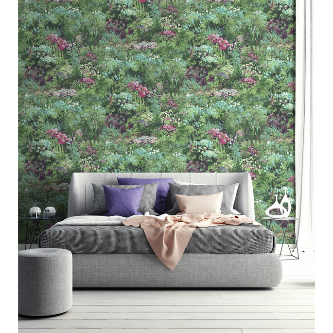 Seabrook Designs Floral Green &amp; Violet Wallpaper image 2 of 2