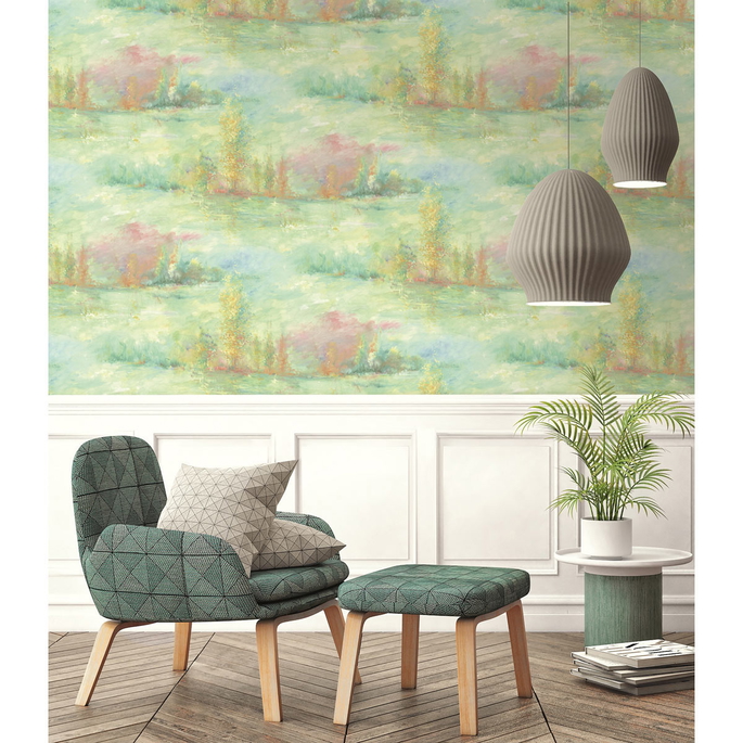 Seabrook Designs Tree Line Metallic Teal &amp; Gold Wallpaper image 2 of 2
