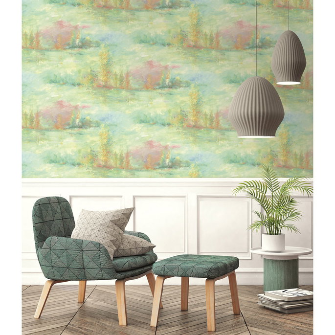 Seabrook Designs Tree Line Metallic Teal &amp; Gold Wallpaper image 2 of 2