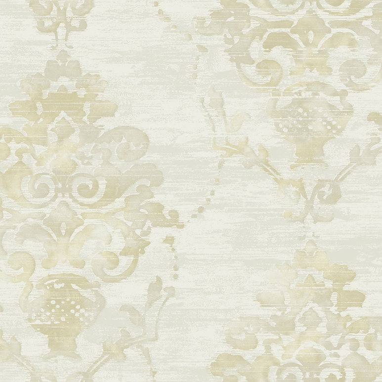 Seabrook Designs Damask Metallic Cream &amp; Tan Wallpaper