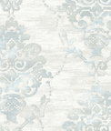 Seabrook Designs Damask Metallic Pearl & Powder Blue Wallpaper