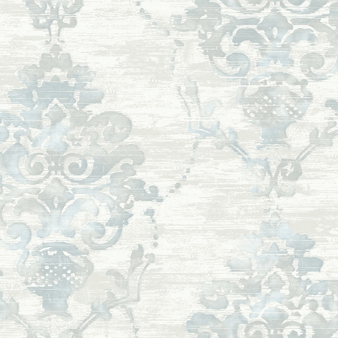 Seabrook Designs Damask Metallic Pearl &amp; Powder Blue Wallpaper image 1 of 2