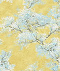 Seabrook Designs Cherry Blossoms Gold & Sky Blue Wallpaper