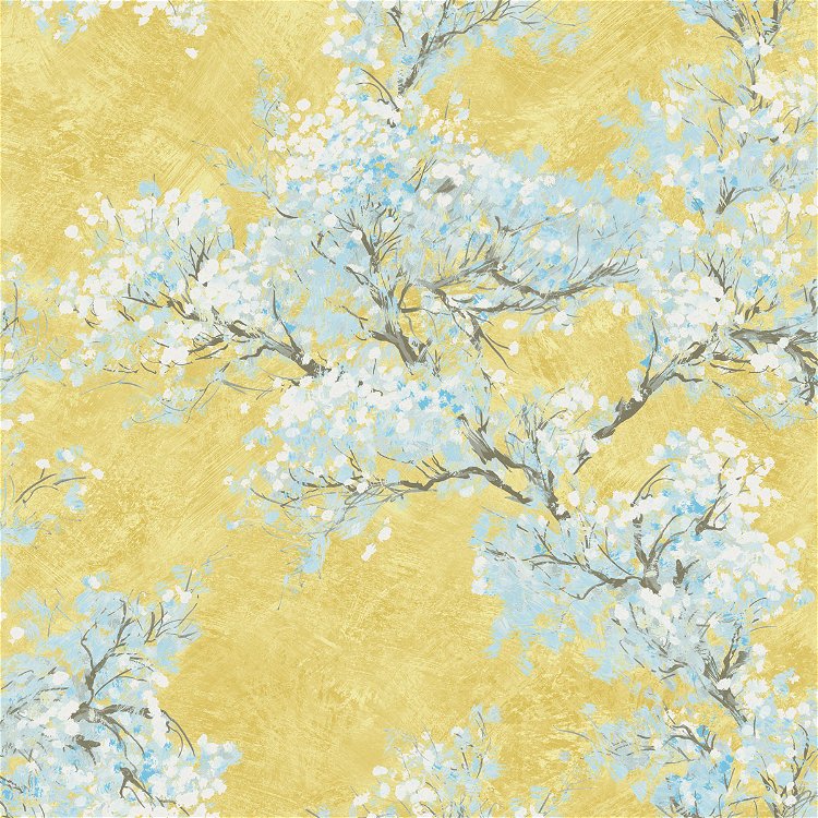 Seabrook Designs Cherry Blossoms Gold & Sky Blue Wallpaper