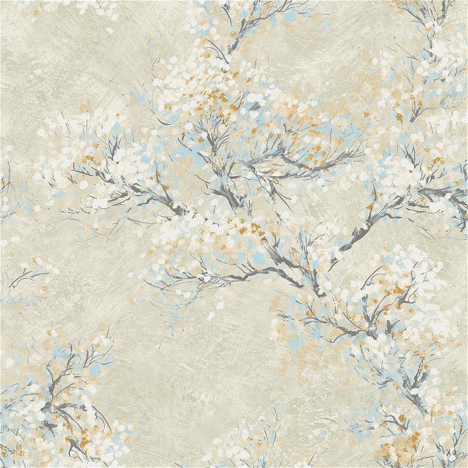 Seabrook Designs Cherry Blossoms Sky Blue &amp; White Wallpaper