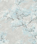 Seabrook Designs Cherry Blossoms Metallic Silver & Sky Blue Wallpaper