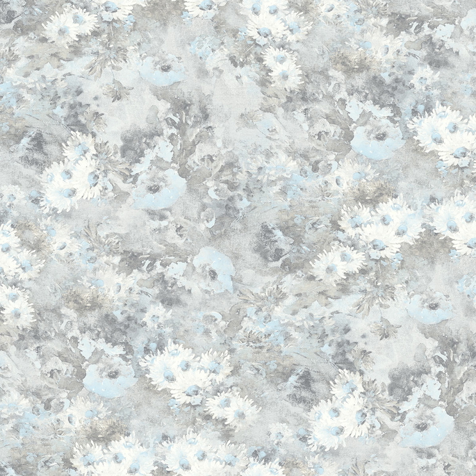 Seabrook Designs Daisy Metallic Silver &amp; Sky Blue Wallpaper image 1 of 2