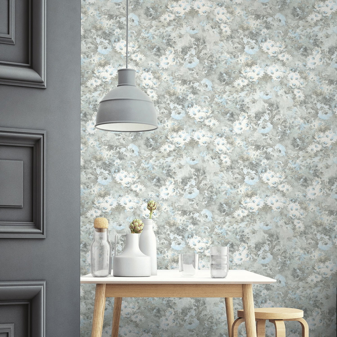 Seabrook Designs Daisy Metallic Silver &amp; Sky Blue Wallpaper image 2 of 2