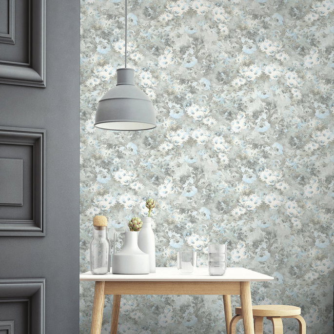 Seabrook Designs Daisy Metallic Silver &amp; Sky Blue Wallpaper image 2 of 2