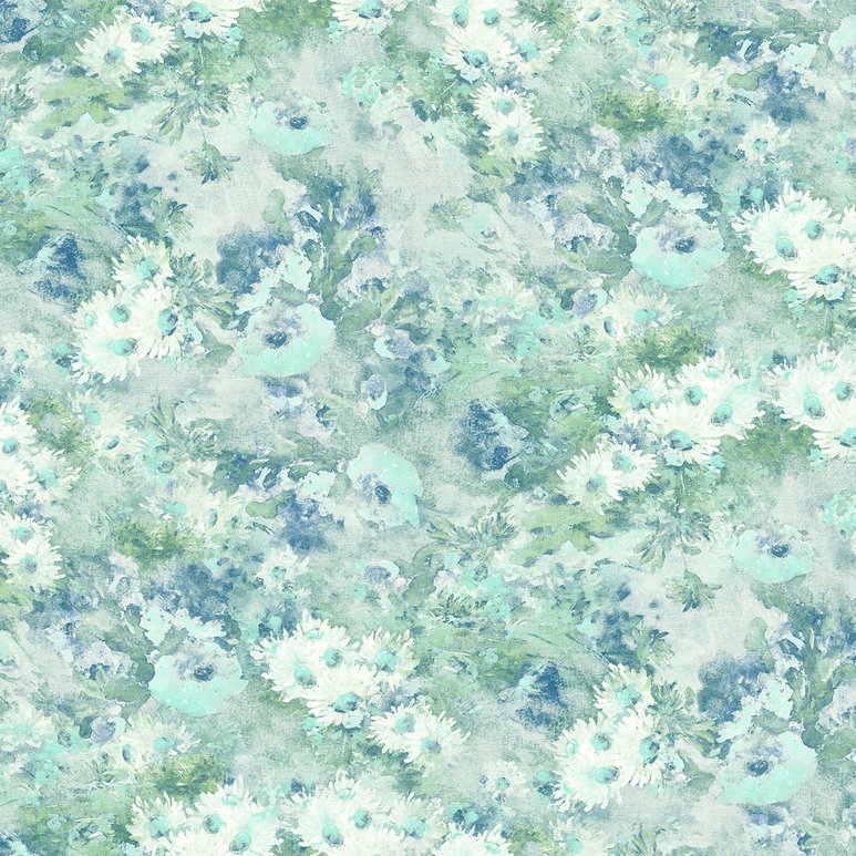 Seabrook Designs Daisy Metallic Powder Blue &amp; Turquoise Wallpaper