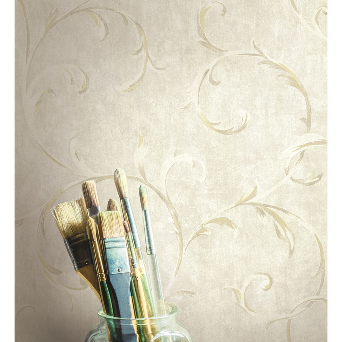Seabrook Designs Scroll Metallic Gold &amp; Beige Wallpaper image 2 of 2