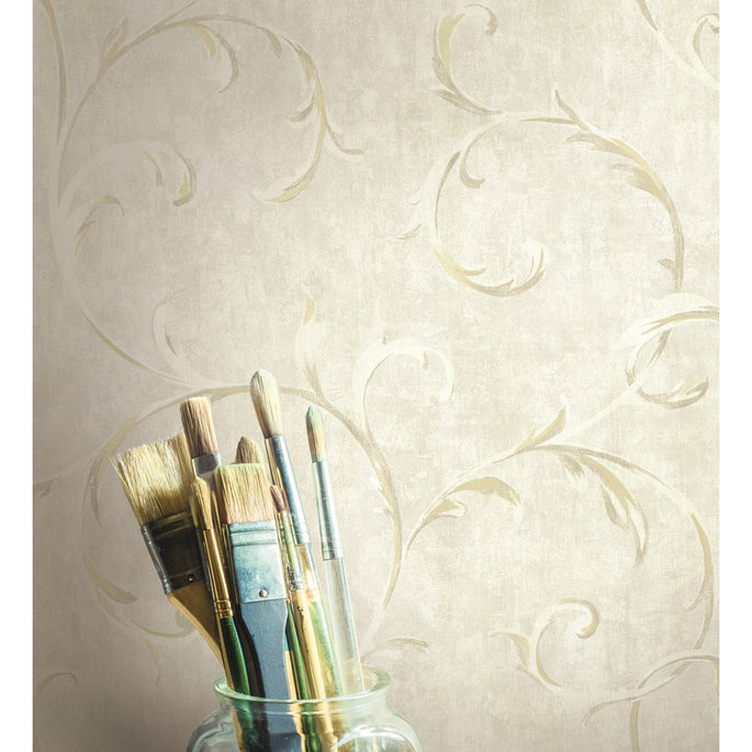 Seabrook Designs Scroll Metallic Gold &amp; Beige Wallpaper image 2 of 2