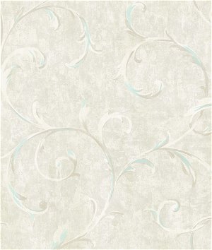 Seabrook Designs Scroll Metallic Baby Blue & Grey Wallpaper