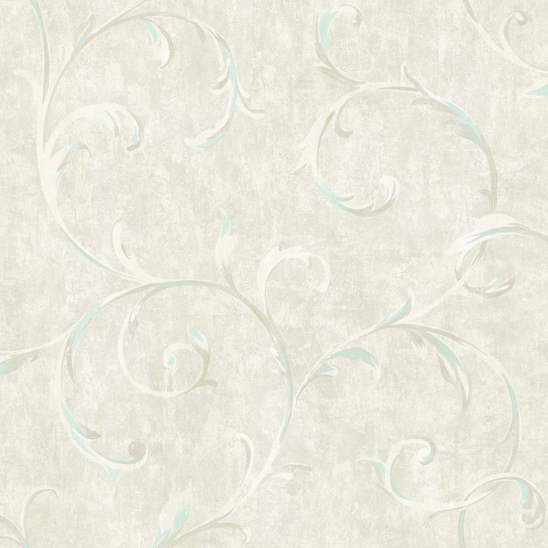 Seabrook Designs Scroll Metallic Baby Blue &amp; Grey Wallpaper