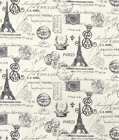 Premier Prints French Stamp Onyx/Natural Canvas Fabric