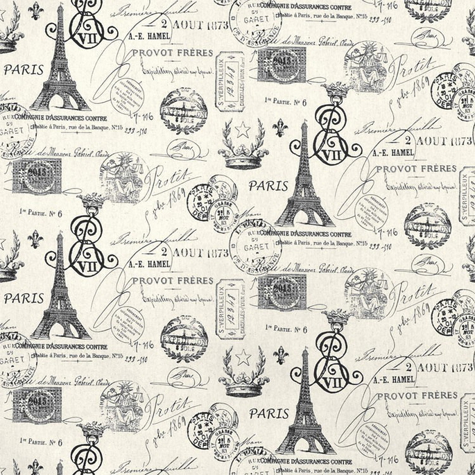 Premier Prints French Stamp Onyx/Natural Canvas Fabric image 1 of 5