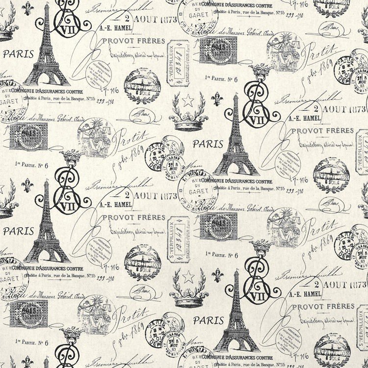 Premier Prints French Stamp Onyx Natural Fabric