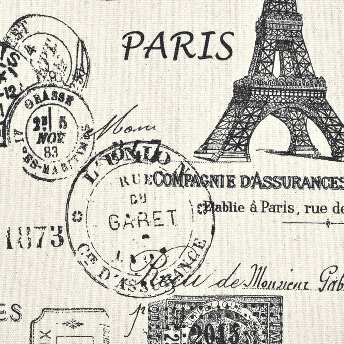 Premier Prints French Stamp Onyx/Natural Canvas Fabric image 2 of 5