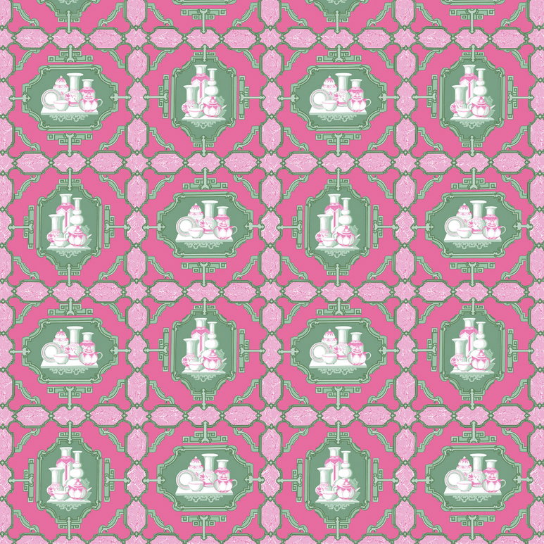 Gastón y Daniela Porcelanas Rosa/Verde Fabric