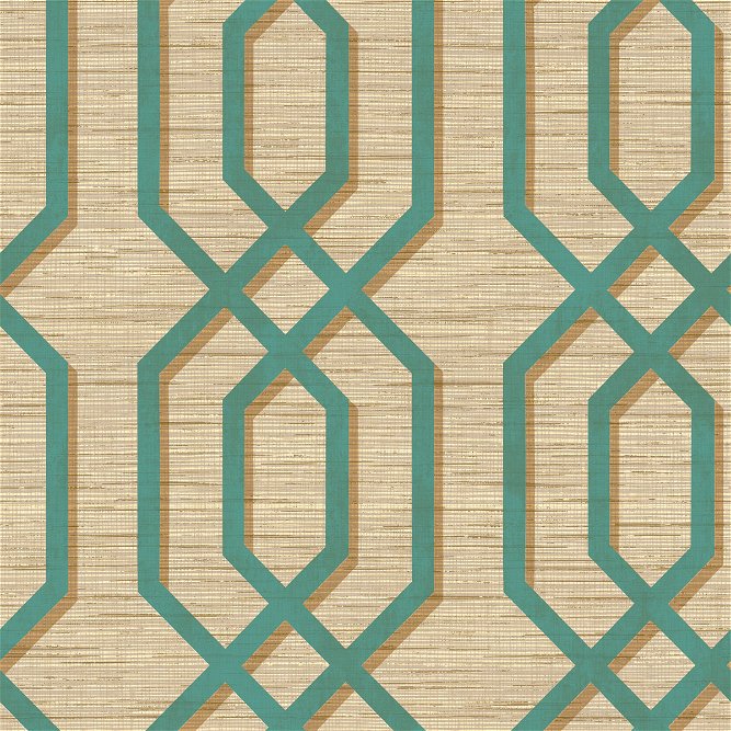 Seabrook Designs Topaz Geometric Teal &amp; Metallic Gold Wallpaper