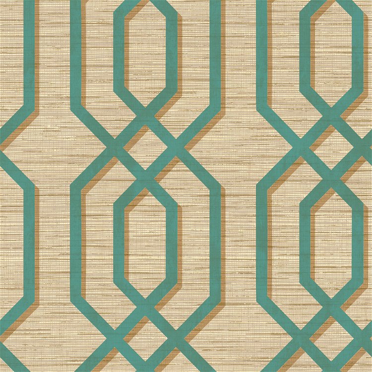 Seabrook Designs Topaz Geometric Teal & Metallic Gold Wallpaper