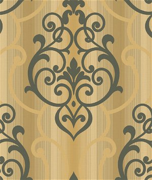 Seabrook Designs Feldspar Damask Metallic Gold & Ebony Glitter Wallpaper