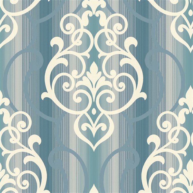 Seabrook Designs Feldspar Damask White Glitter &amp; Blue Wallpaper