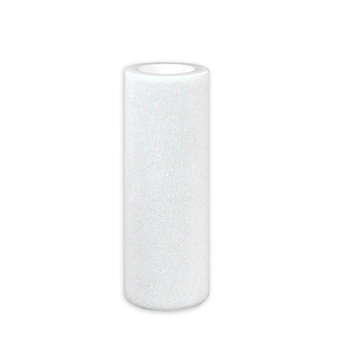 6" White Glitter Tulle - 10 Yards image 1 of 2