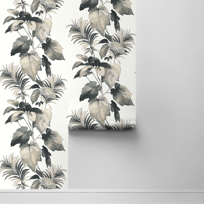 Harry &amp; Grace Peel &amp; Stick Leaf Stripe Inkwell Wallpaper image 2 of 4