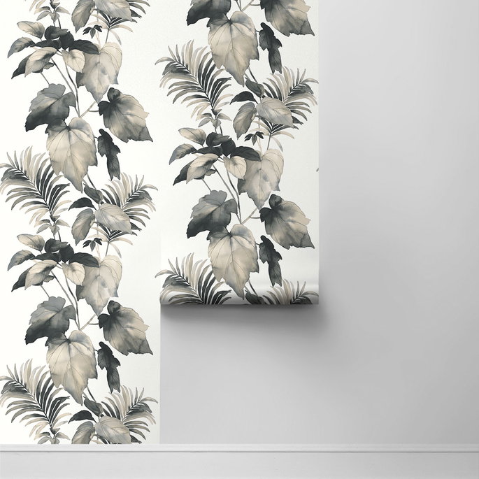 Harry &amp; Grace Peel &amp; Stick Leaf Stripe Inkwell Wallpaper image 2 of 4