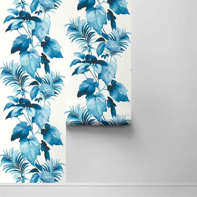 Harry &amp; Grace Peel &amp; Stick Leaf Stripe Olympic Blue Wallpaper image 2 of 4