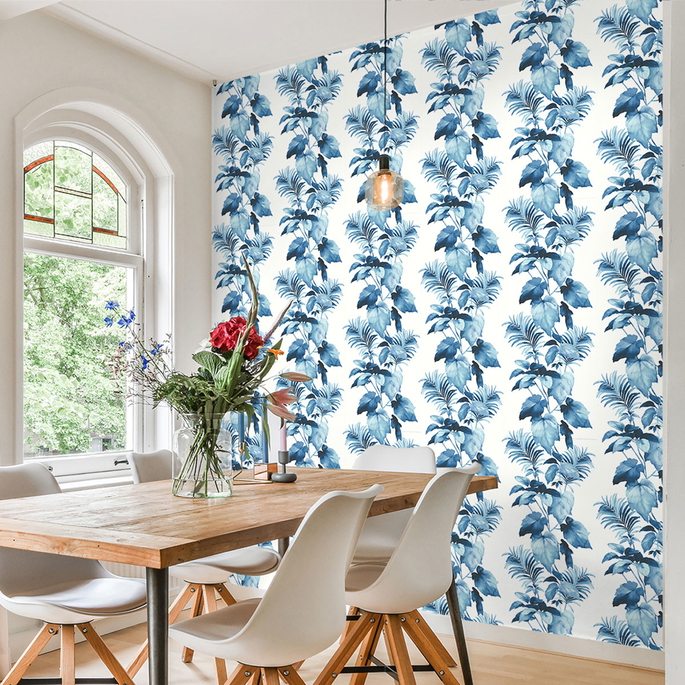 Harry &amp; Grace Peel &amp; Stick Leaf Stripe Olympic Blue Wallpaper image 4 of 4