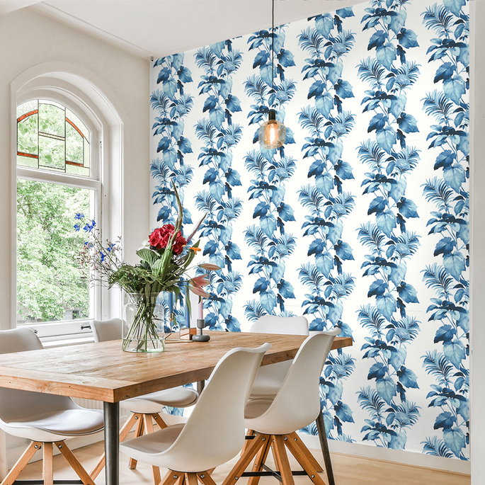 Harry &amp; Grace Peel &amp; Stick Leaf Stripe Olympic Blue Wallpaper image 4 of 4