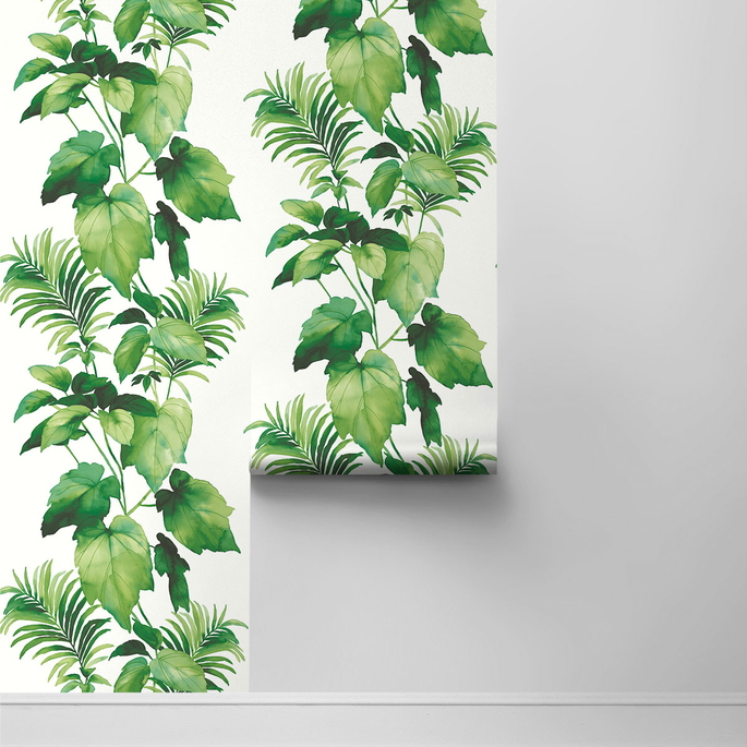 Harry &amp; Grace Peel &amp; Stick Leaf Stripe Summer Fern Wallpaper image 2 of 4