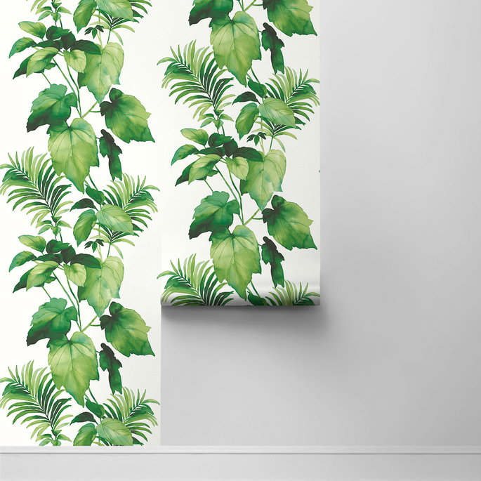 Harry &amp; Grace Peel &amp; Stick Leaf Stripe Summer Fern Wallpaper image 2 of 4
