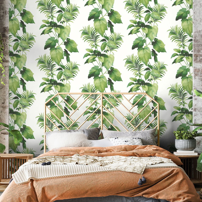 Harry &amp; Grace Peel &amp; Stick Leaf Stripe Summer Fern Wallpaper image 3 of 4