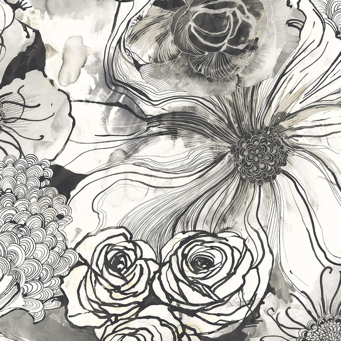 Harry &amp; Grace Peel &amp; Stick Ink Rose Onyx Wallpaper image 1 of 4