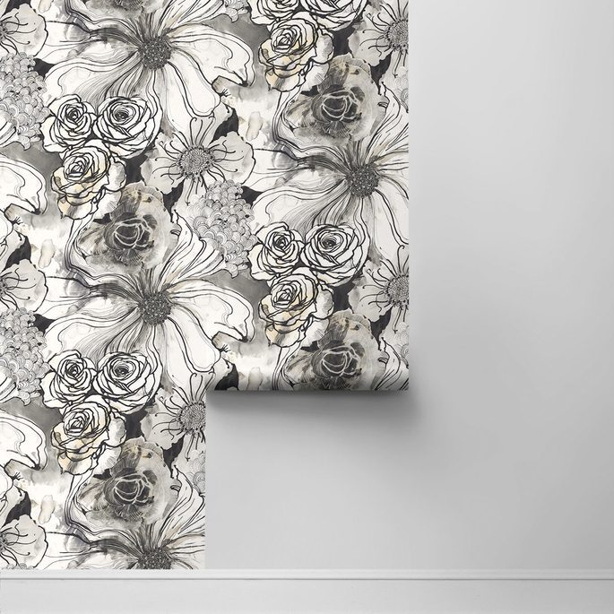 Harry &amp; Grace Peel &amp; Stick Ink Rose Onyx Wallpaper image 2 of 4