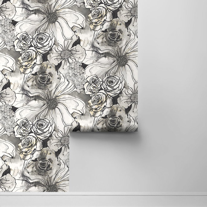 Harry &amp; Grace Peel &amp; Stick Ink Rose Onyx Wallpaper image 2 of 4