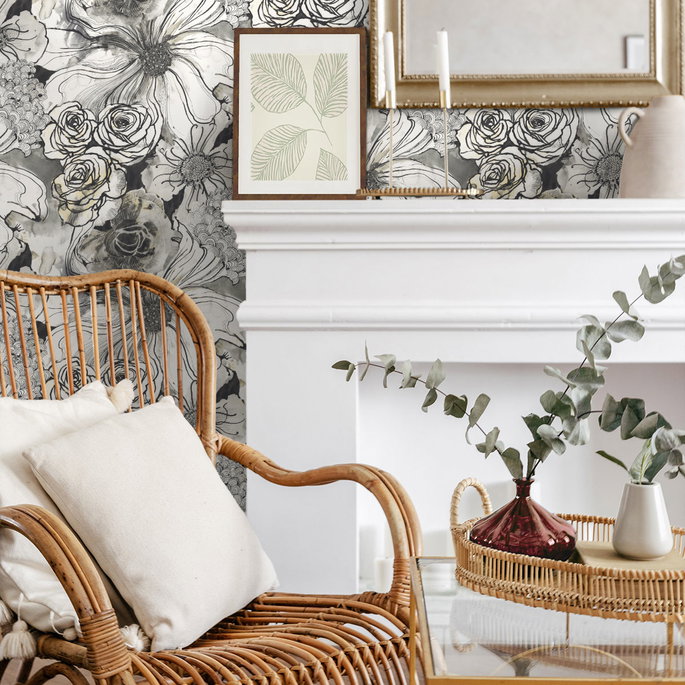 Harry &amp; Grace Peel &amp; Stick Ink Rose Onyx Wallpaper image 3 of 4