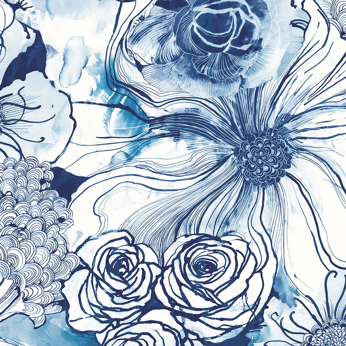 Harry &amp; Grace Peel &amp; Stick Ink Rose Celtic Blue Wallpaper image 1 of 4