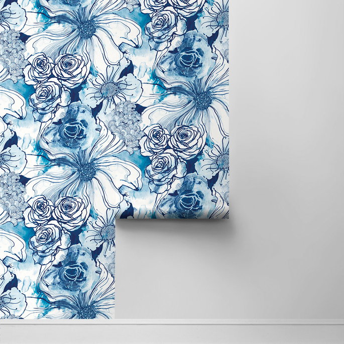 Harry &amp; Grace Peel &amp; Stick Ink Rose Celtic Blue Wallpaper image 2 of 4