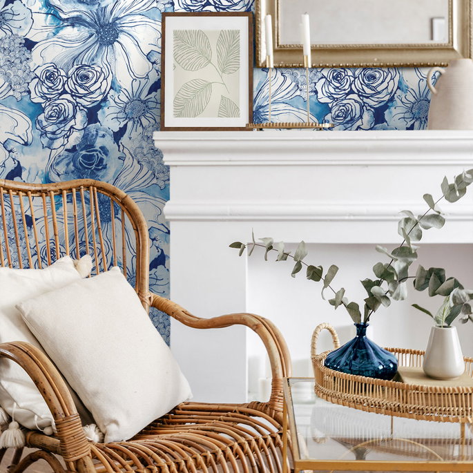Harry &amp; Grace Peel &amp; Stick Ink Rose Celtic Blue Wallpaper image 3 of 4