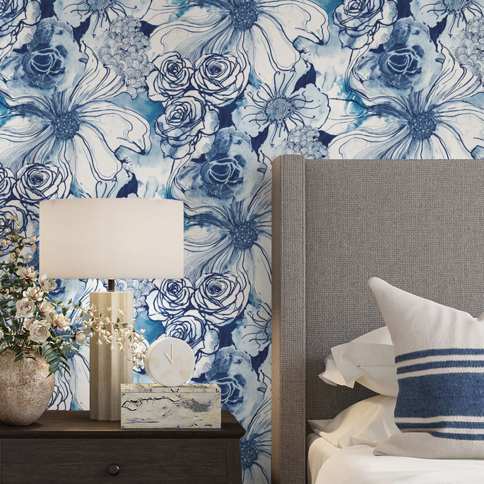 Harry &amp; Grace Peel &amp; Stick Ink Rose Celtic Blue Wallpaper image 4 of 4