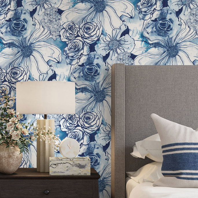 Harry &amp; Grace Peel &amp; Stick Ink Rose Celtic Blue Wallpaper image 4 of 4