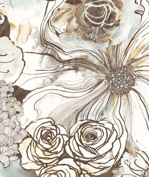 Harry & Grace Peel & Stick Ink Rose Mocha & Blue Mist Wallpaper