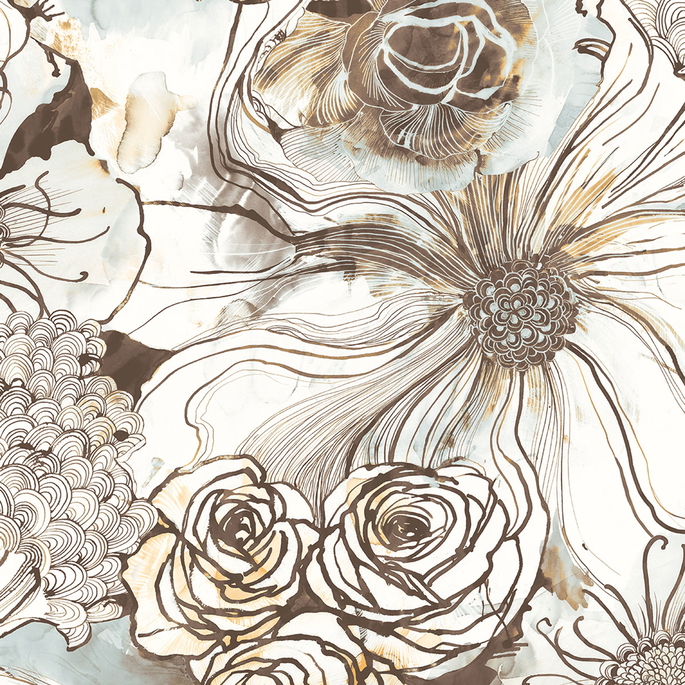 Harry &amp; Grace Peel &amp; Stick Ink Rose Mocha &amp; Blue Mist Wallpaper image 1 of 4