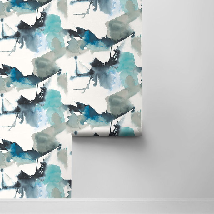Harry &amp; Grace Peel &amp; Stick Watercolor Block Blue Lagoon Wallpaper image 2 of 4