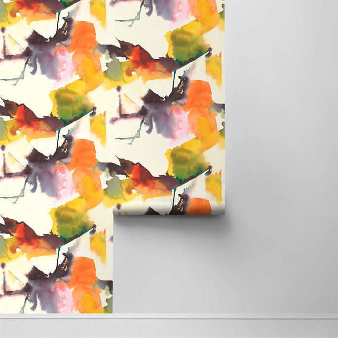 Harry &amp; Grace Peel &amp; Stick Watercolor Block Persimmon &amp; Plum Wallpaper image 2 of 4