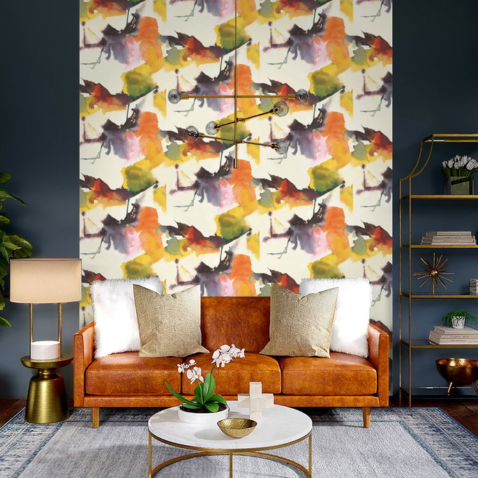 Harry &amp; Grace Peel &amp; Stick Watercolor Block Persimmon &amp; Plum Wallpaper image 3 of 4
